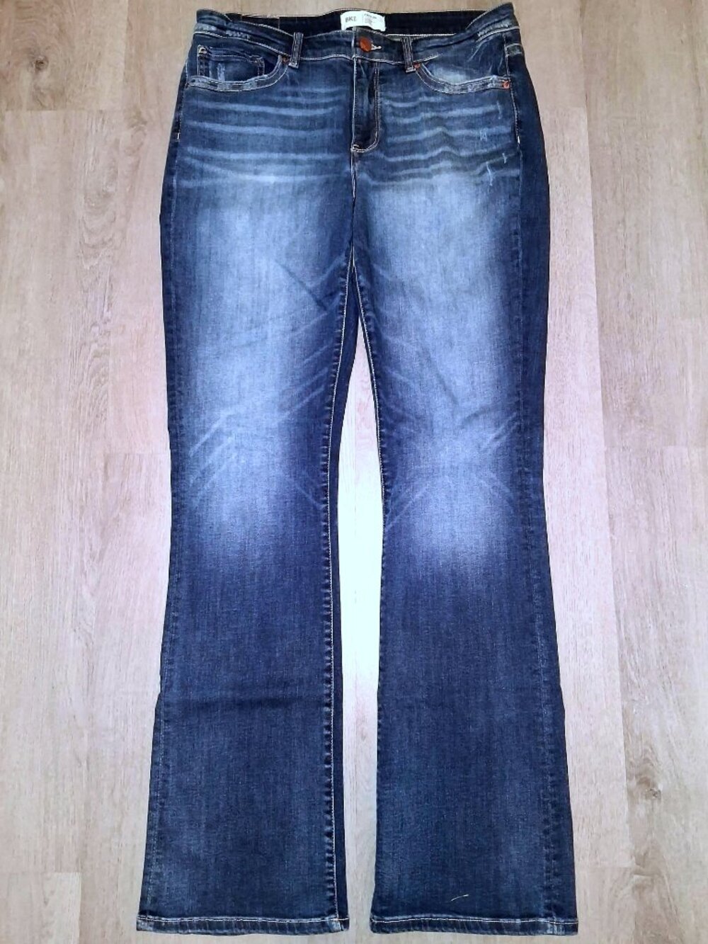 BKE Payton Universal Fit Mid-Rise Boot Cut Jeans Size 31x33 1/2 Distressed Denim